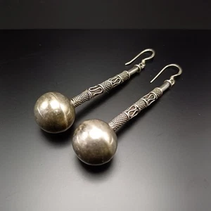 Orecchini pendenti vintage argento sterling 925 fatti a mano ossidati gioielli thailandesi lunghi - Foto 1 di 13
