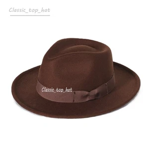 Sombrero Indiana Jones Fedora 100 % lana fieltro sombrero con banda ancha - Imagen 1 de 13
