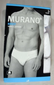 NWT in Box Men's Size M Medium 3 Pack Murano 100% Cotton White Briefs Underwear - Picture 1 of 7