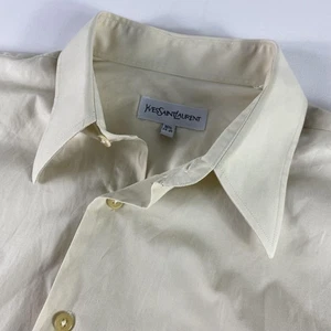 Vintage Yves Saint Laurent Button Up Shirt Mens Large 16.5 Yellow Long Sleeve - Picture 1 of 9