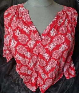 Crown & Ivy Tropical Palm Pineappe Print V-Neck Lightweight Spring Boho Top XL - Picture 1 of 4