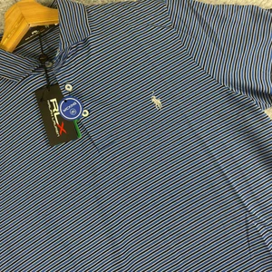 RLX Ralph Lauren Performance Golf Polo Shirt Men's Medium Striped Black/Blue NWT - Picture 1 of 9