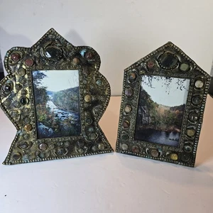Schmuckstücke gehämmerte Kupferrahmen 5x7, schöne Edelsteine, hergestellt in Indien, freistehend - Bild 1 von 7