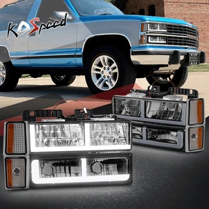 F-Style LED DRL Smoked Lens Headlight+Bumper Lamp for Chevy C/K Truck 1988-1993 - Picture 1 of 13