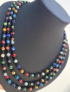Sterling Silver Murano Glass Bead Necklace Multi Strand Hand Made 925 Vintage - Picture 1 of 24