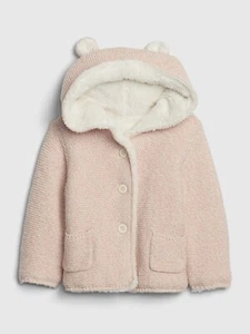 NEW $50 GAP Baby Bear Pink Marled Knit Sherpa Lined Hoodie Sweater Size 6-12M - Picture 1 of 1