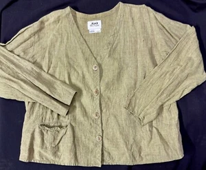 Top de lino para mujer M verde 100 % lino minimalista cuadrado botón delantero camisa (h) - Imagen 1 de 7