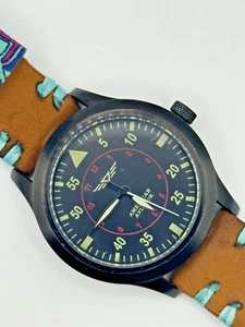 Pilot Style AMERICAN AVIATOR with Custom Handmade Leather Watch Strap  - Picture 1 of 10