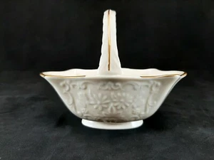 Lenox San Souci Ivory Bone China Embossed Floral Candy Basket 24K Gold Trim Dish - Picture 1 of 10