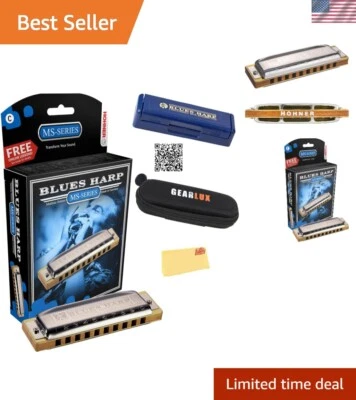 532 Blues Harp MS Harmonica Bundle in C with Case, Manual & Polishing Cloth - Image 1 of 4