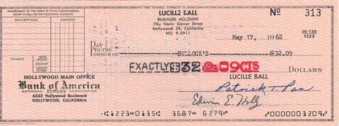 Lucille Ball Signed Check Cover