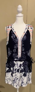 Camiseta sin mangas Anthropologie One September azul blanco estampado batik mediana M - Imagen 1 de 6