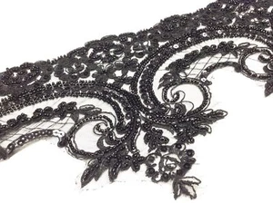 PIZZO RICAMO NERO PAILLETTES CORALLI CM 20 - Picture 1 of 3