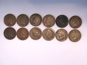 US Lot Indian Cent Pennys Twelve Coins Circulated Not Cleaned #86407112724 - Picture 1 of 3