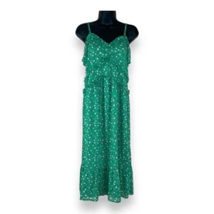 Large Juniors Green Floral Ruffle Dress Sleeveless Boho Peasant Sweetheart Neck - Picture 1 of 13