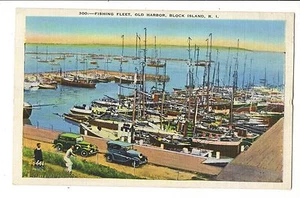 Vintage Postcard Block Island RI Fishing Fleet Old Harbor Boats WB - Picture 1 of 1