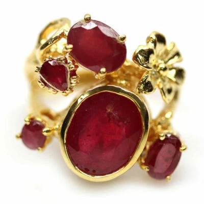 Shola Vero Naturalenaturale Rosso Rubino Anello Sterling Tgl 57 (18,1) R756 - Immagine 1 di 3