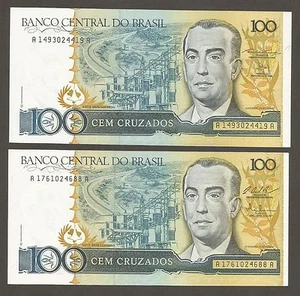 Brazil 100 Cruzados N.D. (1987), UNC, P-211; BNB-B833b,c; 2 different signatures - Picture 1 of 2