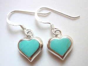Reversible Mother of Pearl and Simulated Turquoise 925 Sterling Silver Earrings - Picture 1 of 2