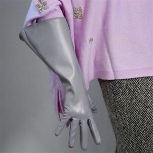 Women Long Large Leather Glove Wide Balloon Puff Sleeves Full Finger Mitten 38cm