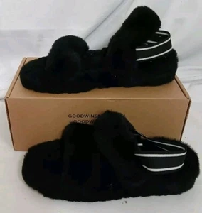Goodwin Smith Black Sheepskin Slippers Open Top Size 7 UK Womens With Box Unworn - Picture 1 of 17