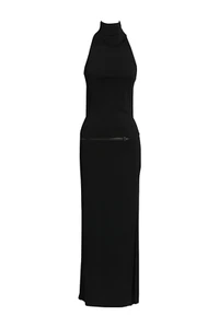 Max Mara Black Fitted High Neck Belted Dress Size M Workwear - Picture 1 of 4