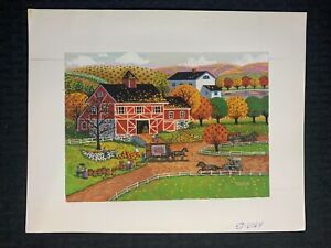 HAPPY THANKSGIVING Painted Barn with Horses 11.5x9" Greeting Card Art #6064