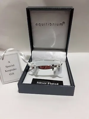 Childrens Baby Gift Equilibrium Cross Bangle  Silver Plated - Brand New Boxed • 9.95£
