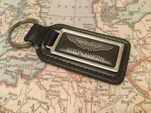 ASTON MARTIN Black Quality Black Real Leather Keyring OBLONG - Picture 1 of 3