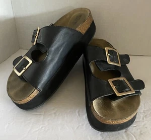 Mossimo Supply Co Black Buckle Slip On Sandal Slides w/Cork Footbed Women Size 6 - Picture 1 of 5