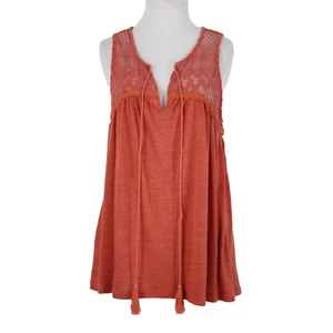 Miss Me NEW $54 Sz L Coral Orange Tie Back V Neck Tassel Viscose Poly Cotton Top - Picture 1 of 14