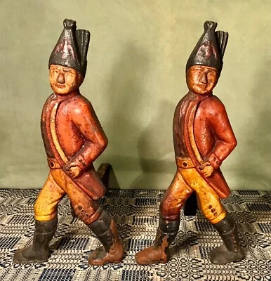 19th Century Hessian Soldiers Cast Iron Andirons with Old Paint - Image 1 of 4