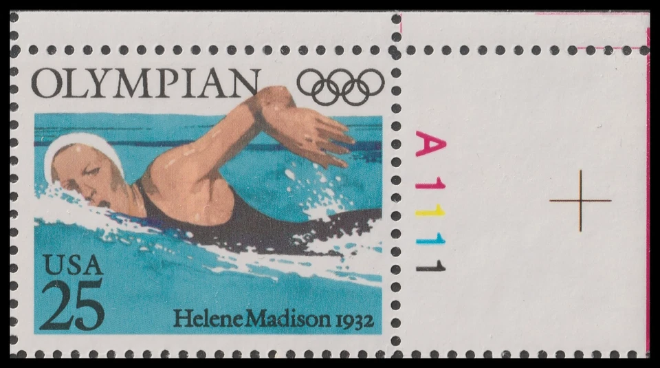 US 2500 Olympians Helene Madison 25c plate single UR MNH 1990 - Image 1 of 1