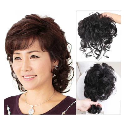 25cm Wavy Virgin Human Hair Topper Clip in Hair Top Piece Extension Cover Grey - Image 1 of 4