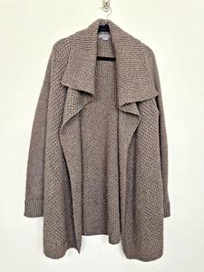 Vince Honeycomb Wool Yak Chunky Knit Waterfall Cardigan Sweater Brown Women's L - Picture 1 of 11