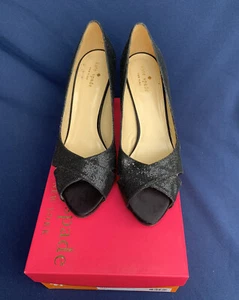 Kate Spade Pumps Womens 9.5M Black Starlight Metallic Billy Peep Toe Stilettos - Picture 1 of 11