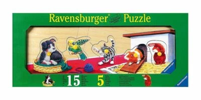 Madera Puzzle Puzle Infantil Animales Perro Liebre Gato Pájaro Conejillos Casa - Imagen 1 de 2