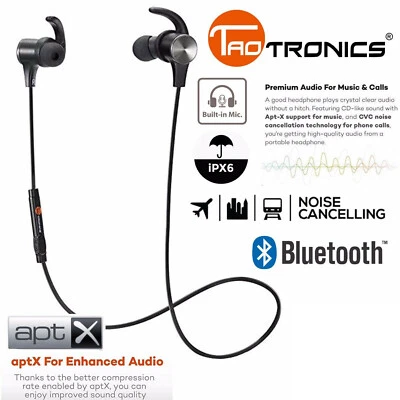 Bluetooth Headphones TaoTronics Wireless Magnetic Earbuds aptX TT-BH07 SB47_K