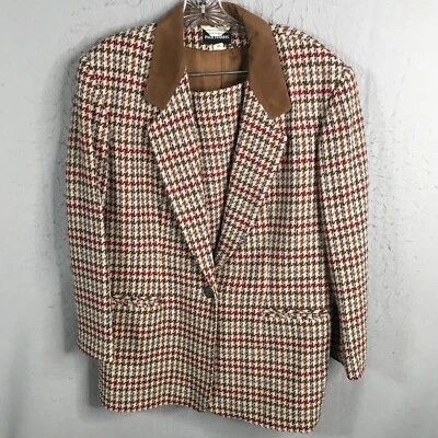 Falda Traje De Colección Paul Harris Mujer Mediana Marrón Lana Pata de Gallo Oficina Carrera Foto 1 de 4