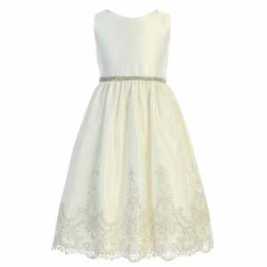 NWT $75 SWEET KIDS IVORY METALLIC SCALLOP LACE/SATIN SLEEVELESS SPECIAL OCCASION