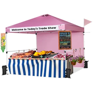 10'x10' Commercial Pop-up Canopy Tent Sidewall Folding Market Patio Pink - Picture 1 of 11