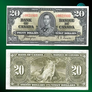 1937 $20 Twenty DOLLAR BANK OF CANADA, XF Condition, L/E 21933 - Picture 1 of 1