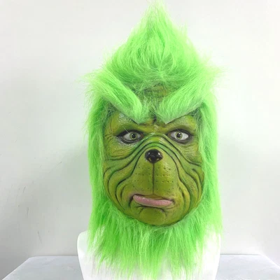 The Grinch Xmas Latex  Mask Christmas Cosplay Furry Fur Party Costume - Image 1 of 4