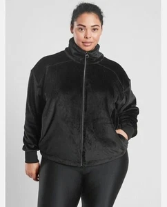 Athleta Fleece Jacket Womens 1X Double Cozy Karma Recover Full Zip Black 631308 - Picture 1 of 15