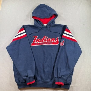 VTG Lee Sport Cleveland Indians Pullover Hoodie Mens Large Blue Fleece 90s - Picture 1 of 7