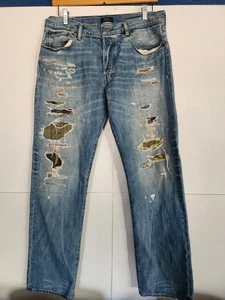 Polo Ralph Lauren Distressed Camo Mens Varick Slim Straight Jeans Size 33X32 - Picture 1 of 15