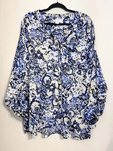 Top donna Liz Claiborne 3x blu rotolo linguetta manica lunga tasca trasparente bottoni nascosti - Foto 1 di 24