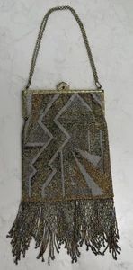 Art Deco VTG Beaded Fringe Trim Collectors Evening Handbag Purse Made In France - Picture 1 of 18