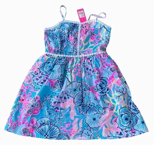 NWT $108 Lilly Pulitzer Girls Mini Haylan Fit & Flare Bali Blue Dress Size 12 - Picture 1 of 4