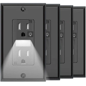 Black Wall Outlet with Night Light,Electrical Tamper Resistant Receptacle,15 ... - Picture 1 of 7